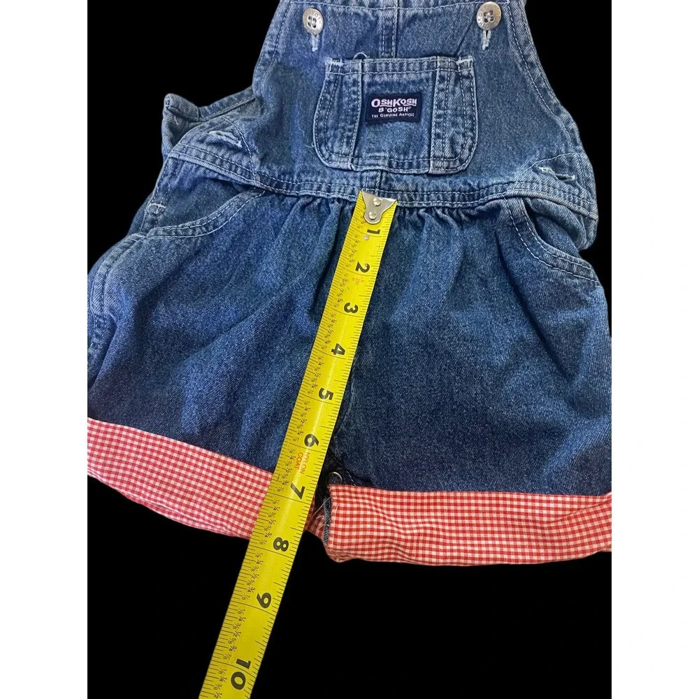 Oshkosh B'Gosh Denim Jean Shortalls Overalls Size 12M Red Gingham Bottom Vintage